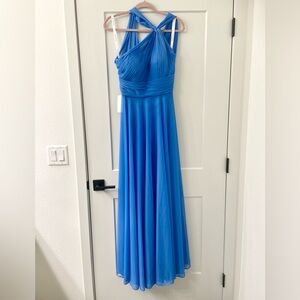 BRAND NEW Azazie Charlize Blue Jay A-Line One Shoulder Chiffon Dress Size A8